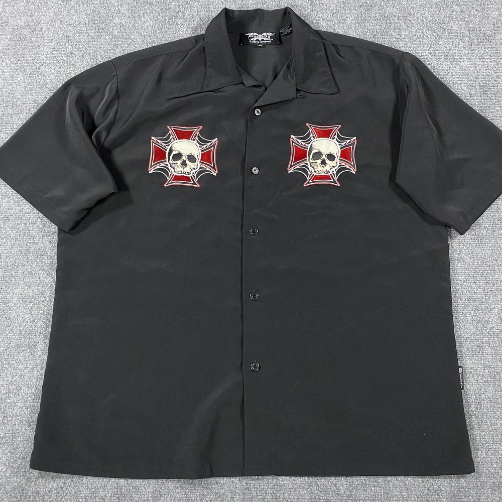 Dragonfly Clothing Shirt Mens XL Black Skull Cross Chipper Motorcycle Y2K